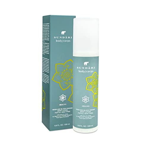 SUNDARI Neem and Blood Orange Body Lotion, 6.8 Fl Oz, Intensive All-Natural Hydration, Skin Repair, Refresh Skin, Energizing Lotion, Absorbs Quickly