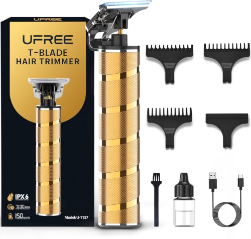 Ufree Gold Beard Trimmer with T-Blade, Zero-Gap Edger, 7100 RPM