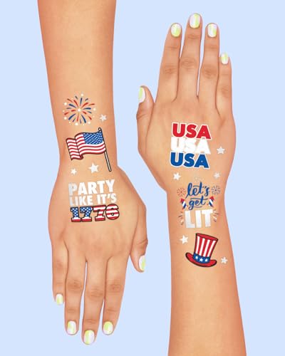 4th of July Temporary Tattoos - 30 Styles, Patriotic Party Decor
