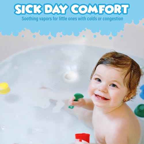 Tub Works¢ç Vapor Bath Bombs for Toddlers & Kids, 12 Pack | Natural Essential Oils for Aromatherapy | Calming Eucalyptus Bath Bomb with Lavender & Menthol for Cold, Flu & Congestion Relief