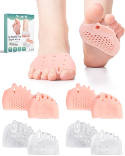 Silicone Toe Spacers Separators for Men Women Bunion & Hammertoe Corrector Beige & Clear - 4 Pairs