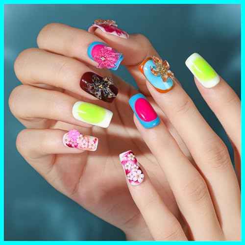 Teenitor Nail Charms and Gems Nail Art Tools, 3 Box 3D Flower Nail Charms for Nails Design Tools, Nail Pearls Nails Supplies, Butterfly Bow Nail Charms Nail Decor 3D Nail Art Kit