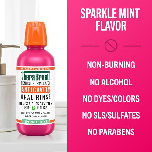 TheraBreath Anticavity Fluoride Mouthwash 16 Fl Oz Pack of 2 - Sparkle Mint, Alcohol-Free, Enamel Support