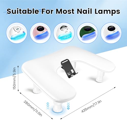 JODSONE Medium White U-Shaped Manicure Arm Rest with Rotating Phone Holder & Adjustable Support - Salon & Home Use