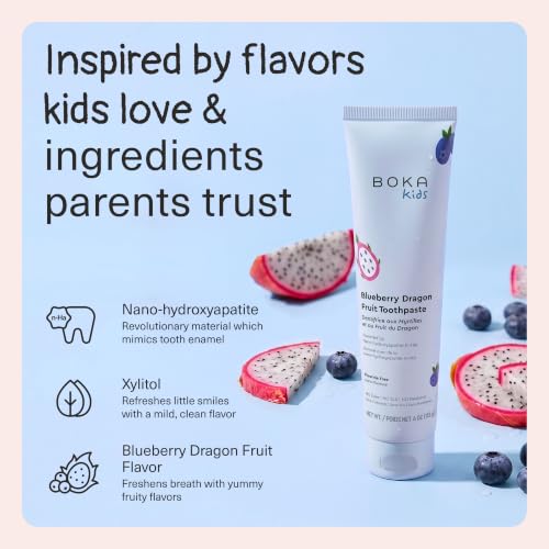 Boka Nano-Hydroxyapatite Fluoride-Free Kids Toothpaste, Blueberry Dragon Fruit, 4 oz
