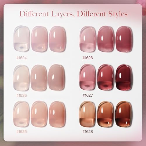 GAOY Rose Garden Jelly Gel Nail Polish Set - 6 Sheer Nude & Pink Colors
