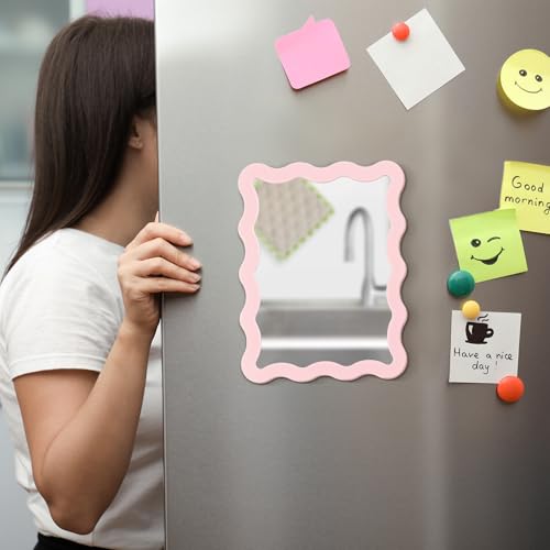 Magnetic Locker Mirror 5x7 Pink Scalloped Real Glass