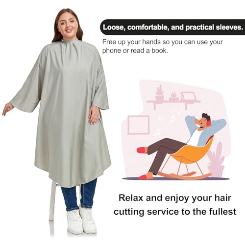 PERFEHAIR Warm Grey Barber & Salon Cape with Sleeves – Water-Repellent, Adjustable Snaps