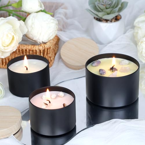 CONNOO 24 Pack Candle Tins - 12x8oz & 12x4oz with Wood-Grain Lids
