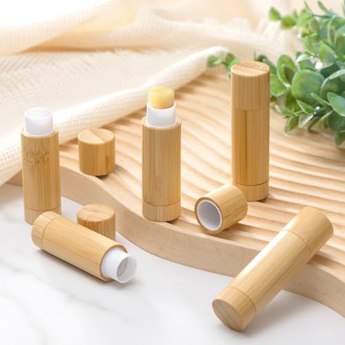 Leinuosen 36 Pcs Bamboo Empty Lipstick Tubes, Refillable 5g Lip Balm Containers with Rotable Plastic Inner for Women Girl DIY Cosmetic Lip Gloss Tubes for Lipstick, Deodorant, Solid Perfume, Makeup