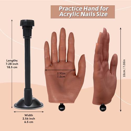 Practice Hand for Acrylic Nails,with Flexible Fingers, Realistic Silicone Mannequin Hand Model for Nail Art Training, Gel Polish and Manicure Beginner Kit