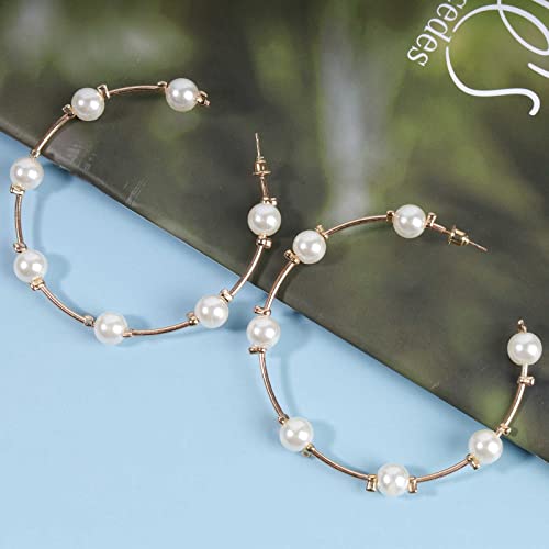 Boho Pearl Hoop Earrings for Women - Open Circle Design
