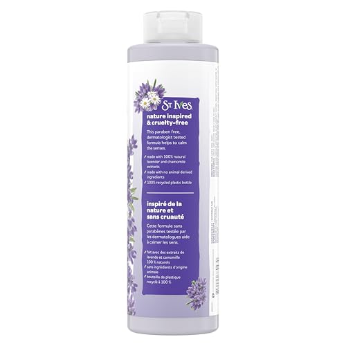 St. Ives Lavender & Chamomile Body Wash, Calming Body Care with 100% Natural Extracts, Moisturizing Body Soap, Daily Shower Gel Cleanser with Relaxing Floral Fragrance, 22oz