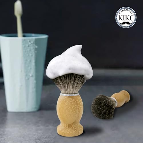 KIKC Hand Crafted Badger Hair Shaving Brush with Bamboo Handle - Soft Bristle for Wet Shave, Gift for Bearded Men - Variation: Badger Hair Bristle