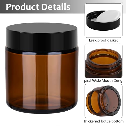 Accmor 4 oz Amber Glass Jars - Leakproof Cosmetic Containers, 4 Pack
