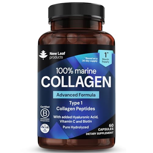 Marine Collagen Supplements with Hyaluronic Acid & Biotin - 60 Capsules for Skin Hair Nails