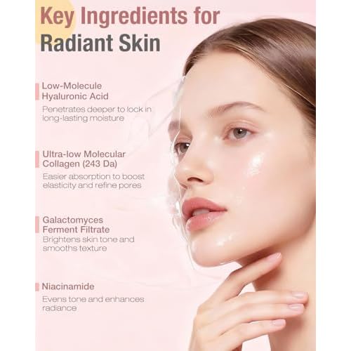 Bio-Collagen Hydrogel Sheet Mask, Overnight Face Mask for Radiant, Glowing Skin, Deep Hydrating & Firming, Pore Minimizing, Boosts Elasticity, Korean Skin Care, 35g x 5ea