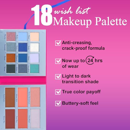 Profusion Cosmetics Wish List Makeup Palette - 18 Richly Pigmented Shades for Eye & Cheek with 12 Eyeshadows, 4 Blush & 2 Highlighter Powders in Fold-Out Book Design, Vegan & Cruelty-free