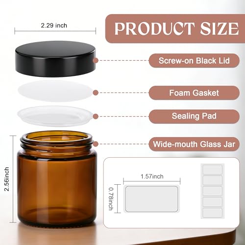 4oz Amber Glass Jars with Lids, 4 Pack | UV-Blocking Cosmetic Containers
