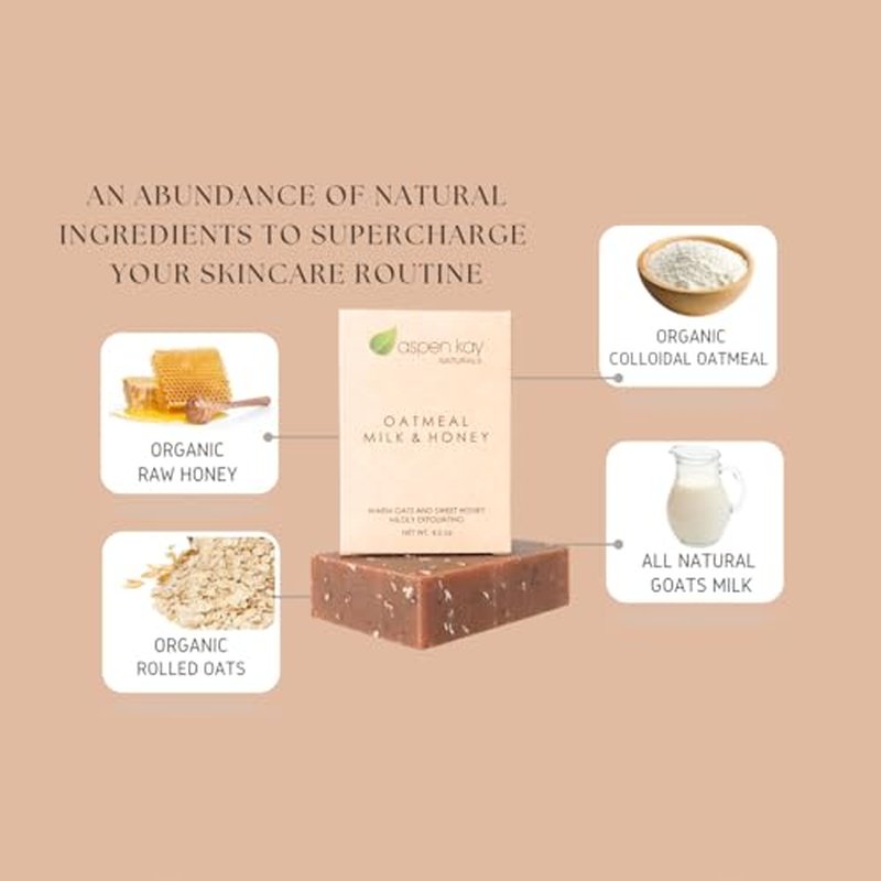 Aspen Kay Naturals Goats Milk, Honey & Oatmeal Soap Bar ? with Organic Raw Honey, Goats Milk, Rolled Oats & Shea Butter - Exfoliating Soap ? For All Skin Types - Handmade in Florida. 4.5 oz Bar
