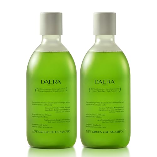 DAERA 2 Pack Life Green Exo Shampoo for Thinning Hair Thickening 10.24 fl oz, Caffeine Biotin Scalp Deep Cleansing, Volumizing & Improving, Heartleaf Extract, Women & Men, All Skin Types