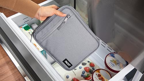 PackIt Freezable Classic Lunch Box, Gray Fog, Built with EcoFreeze® Technology, Collapsible, Reusable, Zip Closure With Front Pocket and Buckle Handle, For Work Lunches and Fresh Lunch On the Go