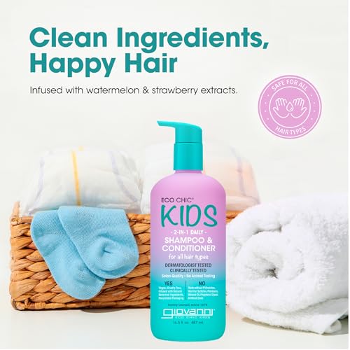 Eco Chic KIDs 2 In 1 Shampoo & Conditioner - Kids 2-in-1, For All Hair Types, Salon Quality, Lightweight & Hydrating, Gentle Formula, Vegan - 16.5 Fl Oz (Pack of 2)