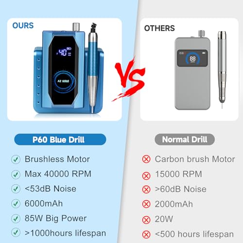 Professional Brushless Nail Drill 40000RPM Cordless