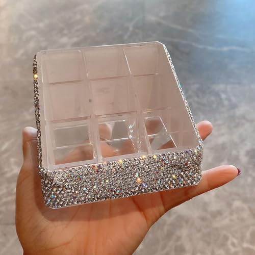 Bling Rhinestone 9-Compartment Lipstick Display Stand ? Elegant Desktop Lipsticks Organizer Box Holder for Lipsticks Lip Gloss (Silver)