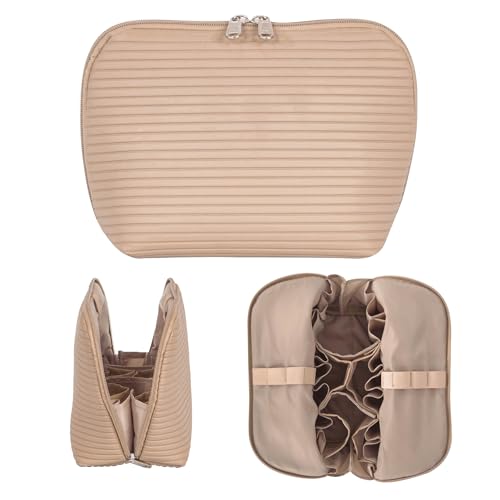 Waterproof Travel Makeup Bag for Women - Organizer with Brush Holders