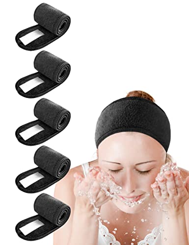 Spa Headband Wrap 5-Pack - Adjustable Terry Cloth Hair Band