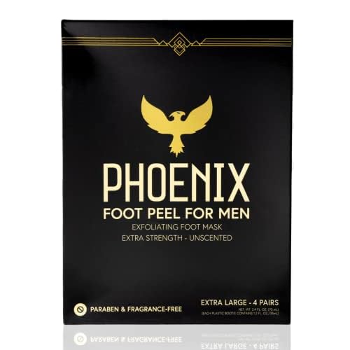 (Pack of 4) Phoenix Foot Peel for Men - Extra Large - Extra Strength - Exfoliating Dry Feet Treatment - Callus Remover - Unscented - Paraben and Fragrance Free