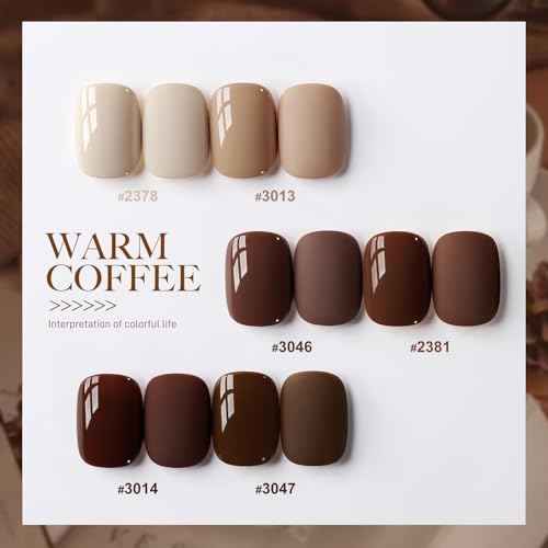 GAOY 16ml 6 Colors Brown Gel Nail Polish Set, Winter Fall Beige Chocolate Caramel Gel Polish Kit, UV Light Cure for Nail Art DIY and Salon, Warm Coffee