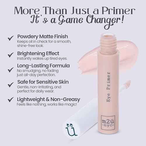 M2U NYC Hydrating Eye Primer ? Preps Eyelids for Intense Eyeshadow Colors, Long-Lasting, Crease-Free Wear, Smudge-Proof, Lightweight Eye Shadow Primer - Non-Greasy Gripping Formula for Wrinkle-Filling