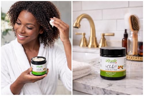 Roselle Naturals Chebe Hair Butter for Growth & Moisture - Organic Mango & Shea, 8oz