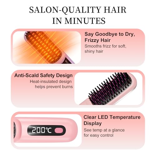 KNISUZ Go Brush Pro Mini Straightener Brush for Short Hair - Pink