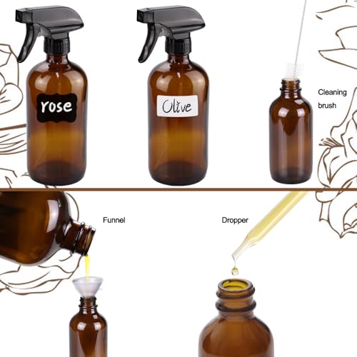 Loretoy Amber Glass Spray Bottle Kit 10 pcs - UV Protect, Reusable, Multi-Size
