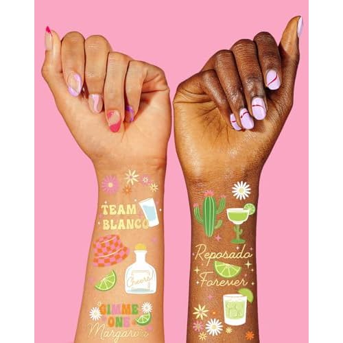 xo, Fetti Margarita Temporary Tattoos - 54 Gold Foil Pcs | Tequila Bachelorette Party, Cinco De Mayo Fiesta Favors, Birthday Accessory, Cactus Bach Activity