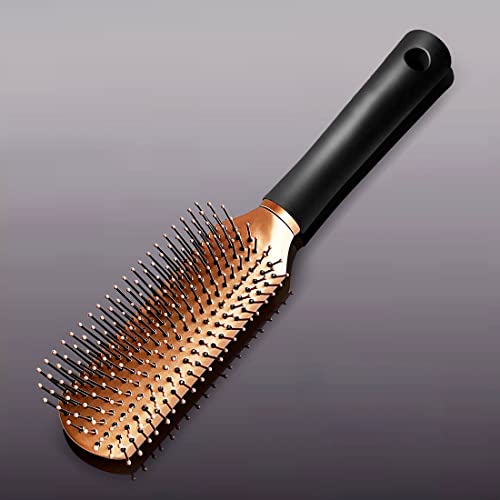 Leenchiry Anti-Static Nylon Bristle Detangler Hair Comb for Blow Drying, Detangling Wet and Dry Curly or Straight Hair for Women and Men (Rectangle, Golden)