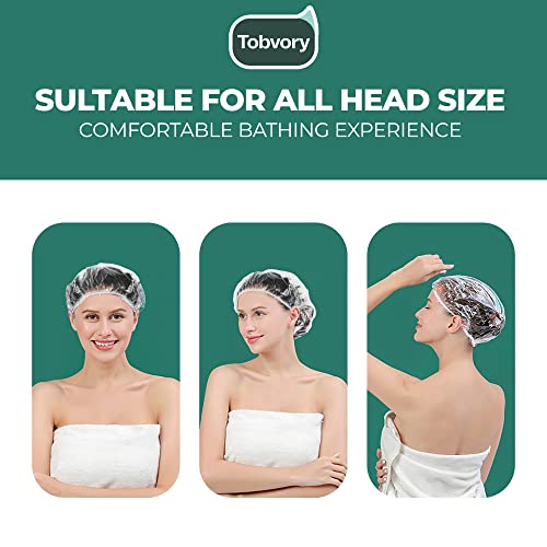Tobvory Disposable Shower Caps 100 Pack - Waterproof Hair Protection
