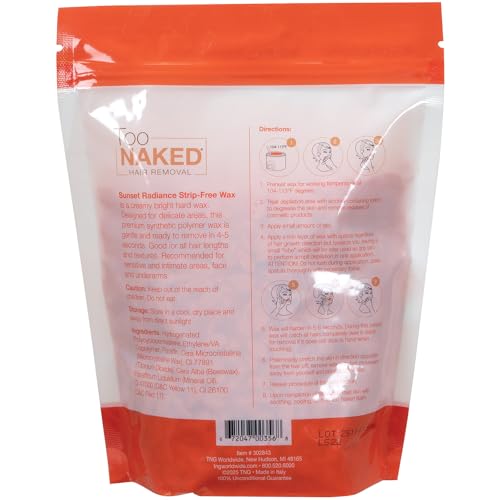 Too Naked Hair Removal Sunset Radiance Strip-Free Wax, Full Transparency with Creamy Consistency, Hypoallergenic for Sensitive Areas, Fragrance-Free, Unisex, 1 Lb.