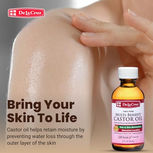 De La Cruz Castor Oil - 100% Pure Castor Oil for Hair, Skin, Eyelashes, and Eyebrows - USP Grade, 2 FL Oz (3 Glass Bottles)