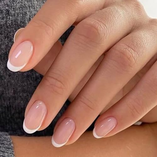 French Tip Press On Nails 32Pc Short Oval Fake Nails Kit