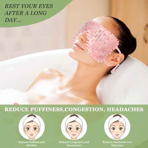 Natural Jade Eye Mask and Rose Quartz Eye Mask Set - Soothing & Relaxing Alleviate Puffiness and Migraines with Cooling and Warming Therapy (2 Pcs)