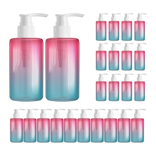 FOOCHY 24 Pack 6.8 oz Refillable Pump Bottles - Empty Clear Gradient Color Plastic Dispensers for Lotion, Shampoo, Soap & Cream