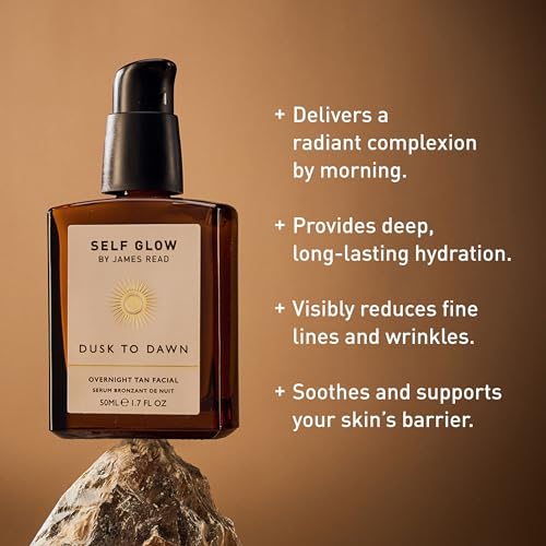 Self Glow by James Read - Dusk to Dawn Overnight Tan Facial Serum | Hydrate, Smooth + Plump | Aloe, Vitamin E + Plant-Based DHA | Stain-, Silicone- + Drying Alcohol-Free (50mL | 1.7 fl oz)