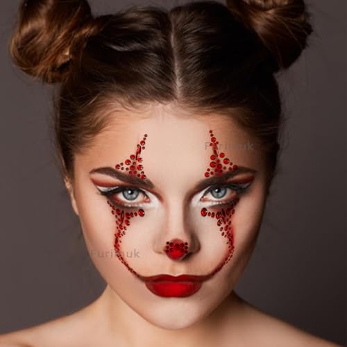 2 Pack Red Rhinestone Face Tattoo Stickers for Halloween