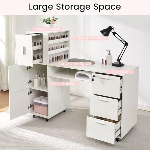 Professional Nail Manicure Table with Storage & Power Outlets