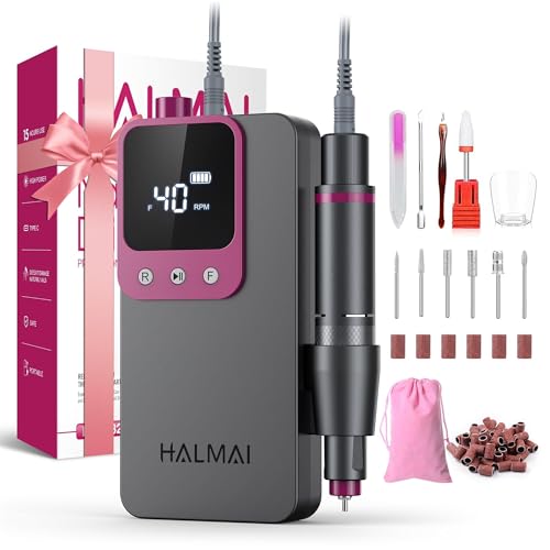 Halmai Professional Electric Nail Drill Kit - 40000RPM Cordless Efile