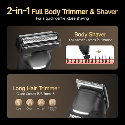 Body Hair Trimmer for Men, Dual-Hend Public Trimmer & Foil Shaver Waterproof Electric Rezor for Men Wet/Dry Groomer,USB-C Rechargeable Ball Shaver with Dock Charging & Travel Lock, Black